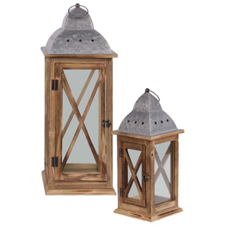 URBAN TRENDS COLLECTION Wood Lantern with Metal Finial Top Brown Set of 2 31444